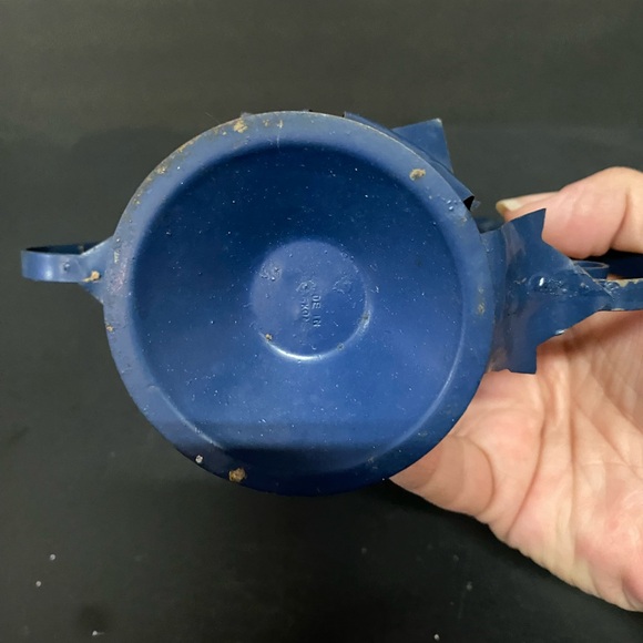 Blue Vintage-Cobalt Blue Glass Oil Lamp In Light Blue Metal Frame Accent - Picture 7 of 10